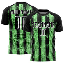 Load image into Gallery viewer, Custom Black Pea Green-White Abstract Network Sublimation Soccer Uniform Jersey