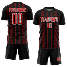 Load image into Gallery viewer, Custom Black Red-White Geometric Shape Sublimation Soccer Uniform Jersey