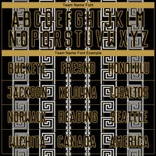 Load image into Gallery viewer, Custom Black Old Gold-White Geometric Shape Sublimation Soccer Uniform Jersey