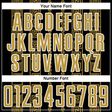 Load image into Gallery viewer, Custom Black Old Gold-White Geometric Shape Sublimation Soccer Uniform Jersey