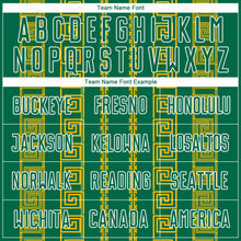 Load image into Gallery viewer, Custom Kelly Green Gold-White Geometric Shape Sublimation Soccer Uniform Jersey