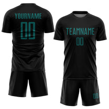 Load image into Gallery viewer, Custom Black Teal Sublimation Soccer Uniform Jersey