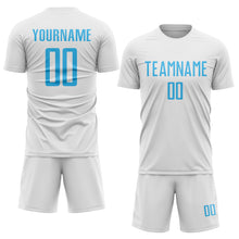 Load image into Gallery viewer, Custom White Sky Blue Sublimation Soccer Uniform Jersey