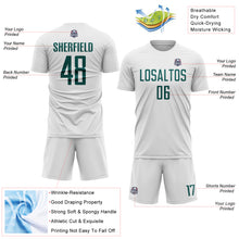 Load image into Gallery viewer, Custom White Midnight Green Sublimation Soccer Uniform Jersey