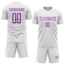 Load image into Gallery viewer, Custom White Medium Purple Sublimation Soccer Uniform Jersey