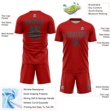 Load image into Gallery viewer, Custom Red Teal Sublimation Soccer Uniform Jersey