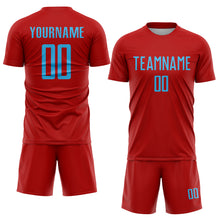 Load image into Gallery viewer, Custom Red Sky Blue Sublimation Soccer Uniform Jersey