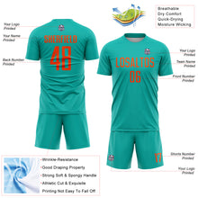 Load image into Gallery viewer, Custom Aqua Orange Sublimation Soccer Uniform Jersey