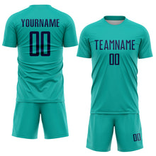 Load image into Gallery viewer, Custom Aqua Navy Sublimation Soccer Uniform Jersey