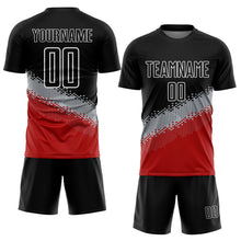 Load image into Gallery viewer, Custom Black Gray-Red Gradient Geometric Shape Sublimation Soccer Uniform Jersey