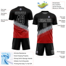Load image into Gallery viewer, Custom Black Gray-Red Gradient Geometric Shape Sublimation Soccer Uniform Jersey