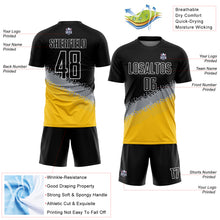 Load image into Gallery viewer, Custom Black Gray-Yellow Gradient Geometric Shape Sublimation Soccer Uniform Jersey