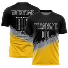 Load image into Gallery viewer, Custom Black Gray-Yellow Gradient Geometric Shape Sublimation Soccer Uniform Jersey