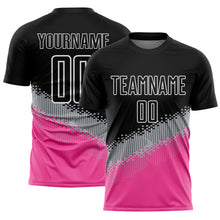Load image into Gallery viewer, Custom Black Gray-Pink Gradient Geometric Shape Sublimation Soccer Uniform Jersey