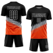 Load image into Gallery viewer, Custom Black Gray-Orange Gradient Geometric Shape Sublimation Soccer Uniform Jersey
