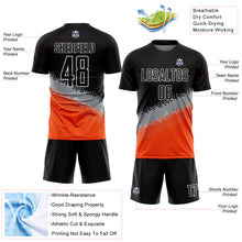 Load image into Gallery viewer, Custom Black Gray-Orange Gradient Geometric Shape Sublimation Soccer Uniform Jersey