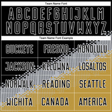 Load image into Gallery viewer, Custom Black Gray-Old Gold Gradient Geometric Shape Sublimation Soccer Uniform Jersey