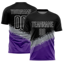 Load image into Gallery viewer, Custom Black Gray-Purple Gradient Geometric Shape Sublimation Soccer Uniform Jersey