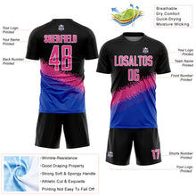 Load image into Gallery viewer, Custom Black Pink-Thunder Blue Gradient Geometric Shape Sublimation Soccer Uniform Jersey