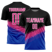Load image into Gallery viewer, Custom Black Pink-Thunder Blue Gradient Geometric Shape Sublimation Soccer Uniform Jersey
