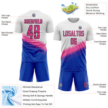 Load image into Gallery viewer, Custom White Pink Thunder Blue-Black Gradient Geometric Shape Sublimation Soccer Uniform Jersey