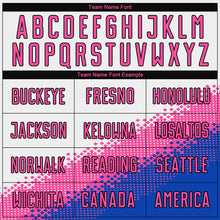 Load image into Gallery viewer, Custom White Pink Thunder Blue-Black Gradient Geometric Shape Sublimation Soccer Uniform Jersey