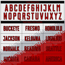 Load image into Gallery viewer, Custom White Red Gray-Black Gradient Geometric Shape Sublimation Soccer Uniform Jersey