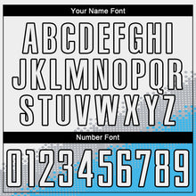 Load image into Gallery viewer, Custom White Gray Sky Blue-Black Gradient Geometric Shape Sublimation Soccer Uniform Jersey