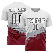 Load image into Gallery viewer, Custom White Gray Crimson-Black Gradient Geometric Shape Sublimation Soccer Uniform Jersey