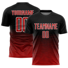 Load image into Gallery viewer, Custom Black Red-White Gradient Line Sublimation Soccer Uniform Jersey