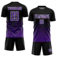 Load image into Gallery viewer, Custom Black Purple-White Gradient Line Sublimation Soccer Uniform Jersey