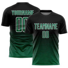 Load image into Gallery viewer, Custom Black Kelly Green-White Gradient Line Sublimation Soccer Uniform Jersey