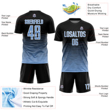 Load image into Gallery viewer, Custom Black Light Blue-White Gradient Line Sublimation Soccer Uniform Jersey