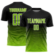 Load image into Gallery viewer, Custom Black Neon Green-White Gradient Line Sublimation Soccer Uniform Jersey