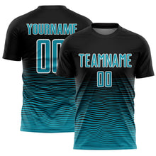 Load image into Gallery viewer, Custom Black Teal-White Gradient Line Sublimation Soccer Uniform Jersey