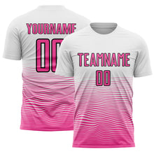 Load image into Gallery viewer, Custom White Pink-Black Gradient Line Sublimation Soccer Uniform Jersey