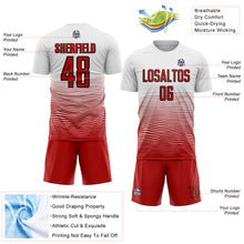 Load image into Gallery viewer, Custom White Red-Black Gradient Line Sublimation Soccer Uniform Jersey