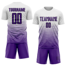 Load image into Gallery viewer, Custom White Purple-Black Gradient Line Sublimation Soccer Uniform Jersey