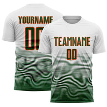 Load image into Gallery viewer, Custom White Green-Orange Gradient Line Sublimation Soccer Uniform Jersey