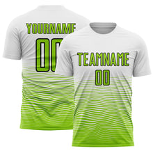 Load image into Gallery viewer, Custom White Neon Green-Black Gradient Line Sublimation Soccer Uniform Jersey
