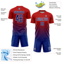 Load image into Gallery viewer, Custom Red Royal-White Gradient Line Sublimation Soccer Uniform Jersey