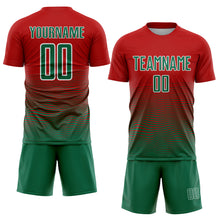 Load image into Gallery viewer, Custom Red Kelly Green-White Gradient Line Sublimation Soccer Uniform Jersey