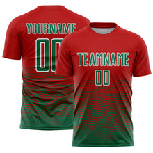 Load image into Gallery viewer, Custom Red Kelly Green-White Gradient Line Sublimation Soccer Uniform Jersey