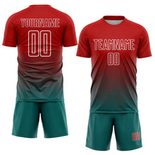 Load image into Gallery viewer, Custom Red Teal-White Gradient Line Sublimation Soccer Uniform Jersey