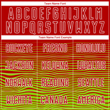 Load image into Gallery viewer, Custom Red Neon Green-White Gradient Line Sublimation Soccer Uniform Jersey