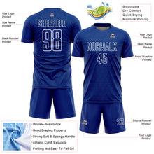 Load image into Gallery viewer, Custom Royal White Geometric Shape Sublimation Soccer Uniform Jersey