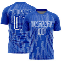Load image into Gallery viewer, Custom Thunder Blue White Zigzag Shape Sublimation Soccer Uniform Jersey