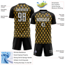 Load image into Gallery viewer, Custom Black White-Old Gold Geometric Shape Sublimation Soccer Uniform Jersey