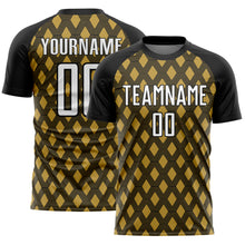 Load image into Gallery viewer, Custom Black White-Old Gold Geometric Shape Sublimation Soccer Uniform Jersey