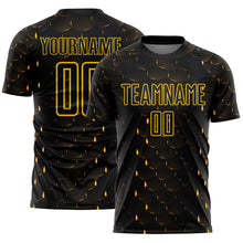 Load image into Gallery viewer, Custom Black Yellow Geometric Shape Sublimation Soccer Uniform Jersey